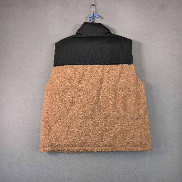Wild Fable Vest Womens Medium Tan Black Sherpa Fleece Zip Front Contrast Nylon - Picture 2 of 7